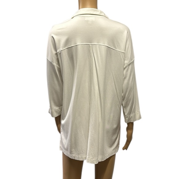 J Jill Rayon Blend Cream Stretch Button Up 3 Quarter Sleeve Tunic Blouse MP - Picture 4 of 11